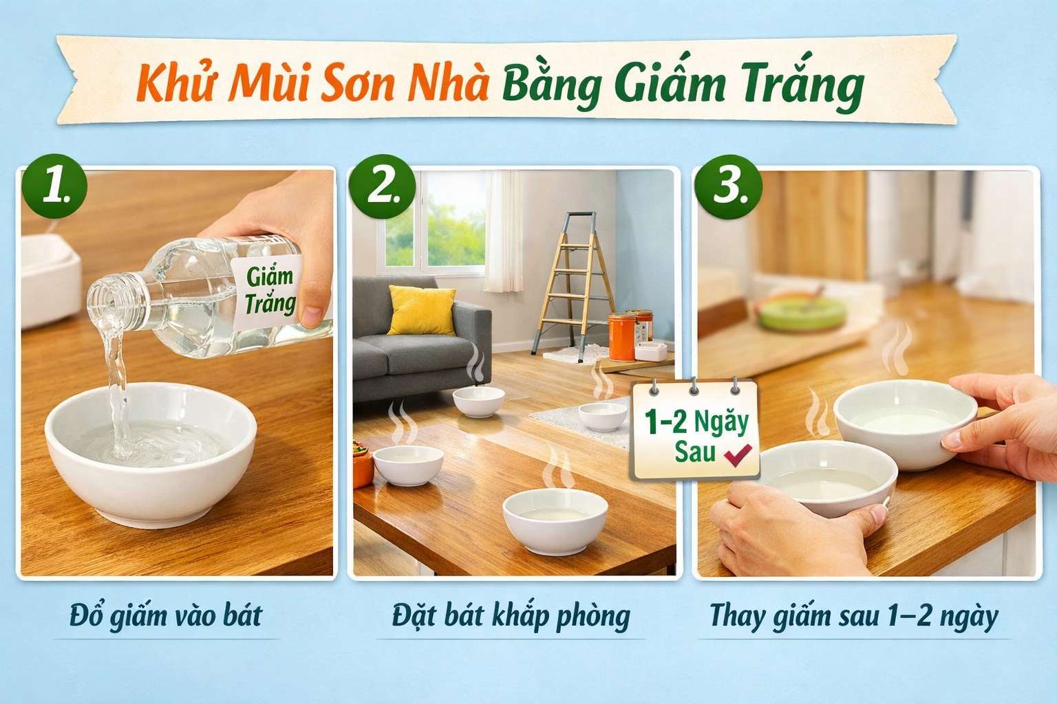 Khử mùi sơn nhà bằng giấm trắng